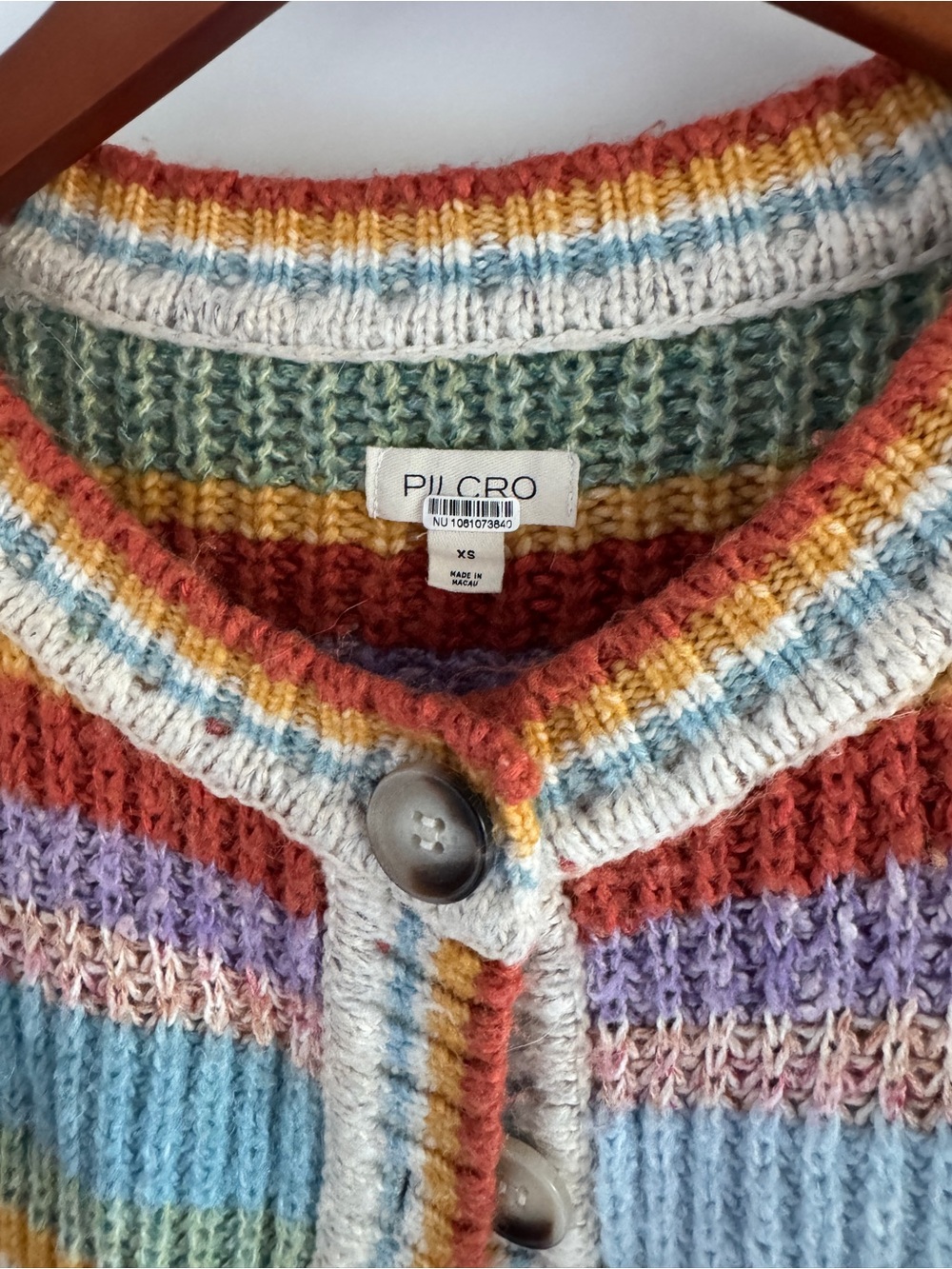 Anthropolgie Pilcro Multi-Stripe Knit Cardigan in Cream, Blue, Red, Yellow - Picture 3 of 3